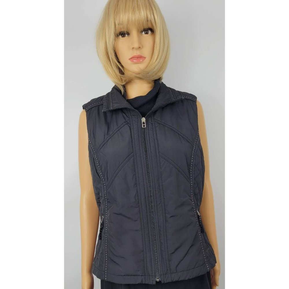 Coldwater Creek Womens Vest Black Full Zip Weather Resistant Quilted Sides M